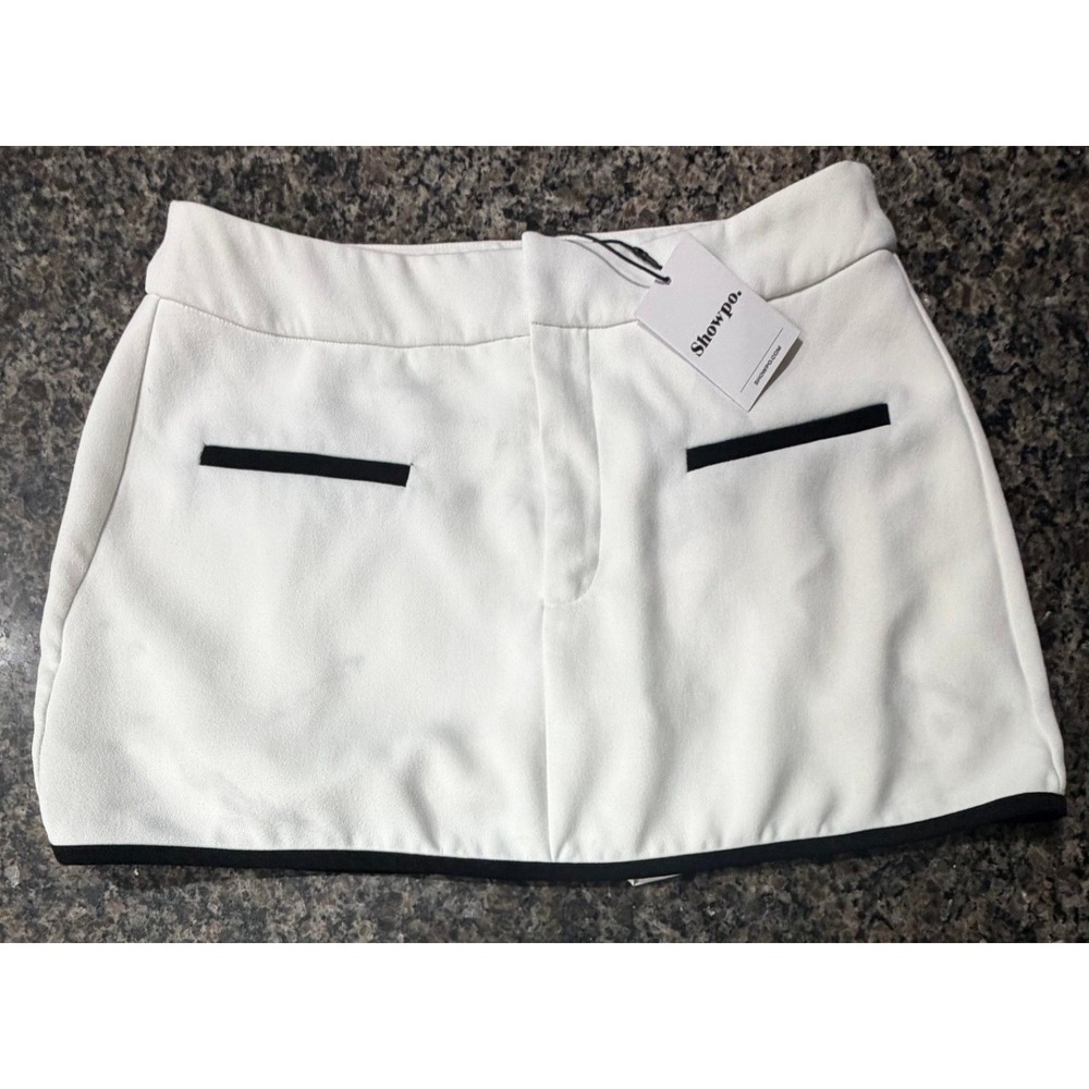 Showpo White Mini Skort Black Trim Faux‎ Pockets Size US 10 NWT